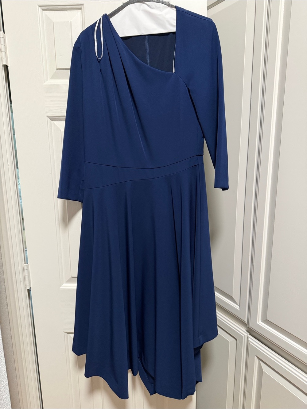Kay Unger Navy Asymmetrical Midi Dress